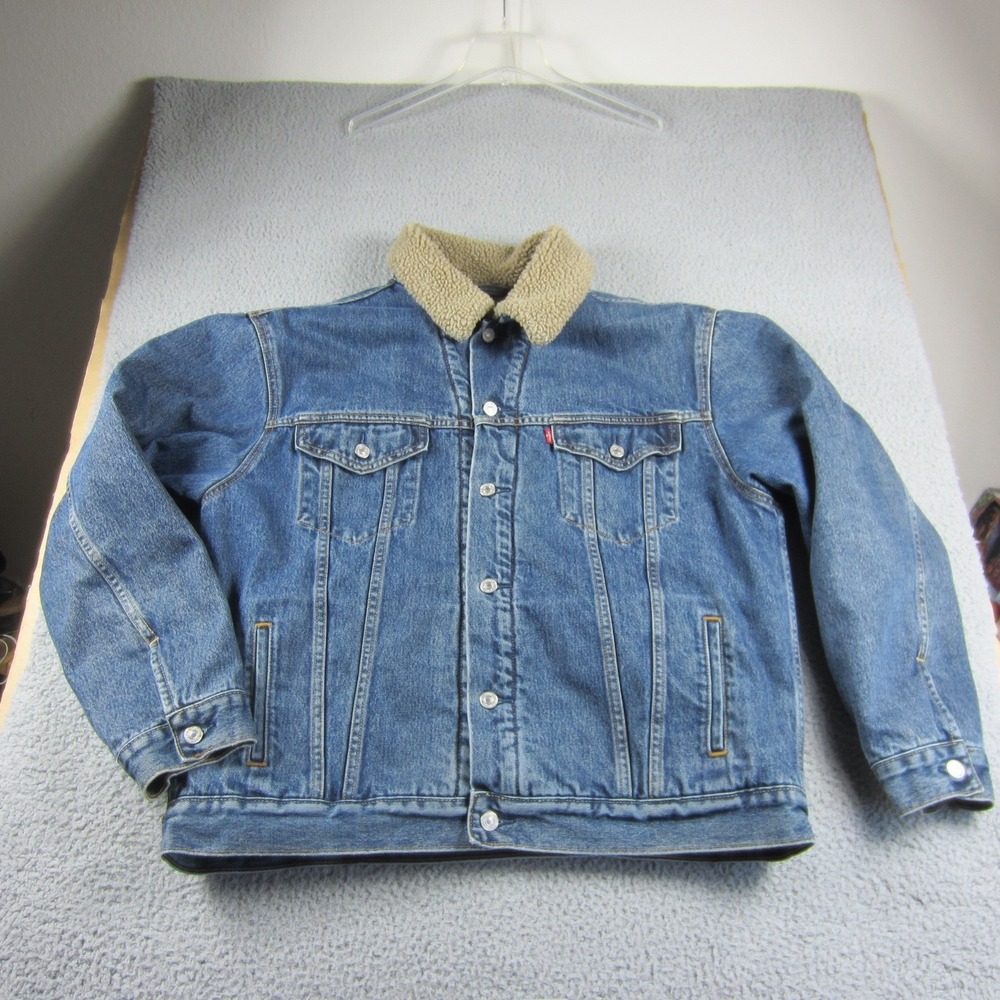 VTG Levis Trucker Jacket Men XL Blue Denim Sherpa Lined Type III Faded 2003 Cozy
